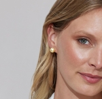 10mm Golden South Sea Round Pearl Stud Earrings - Model Image