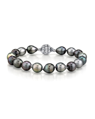 9-10mm Tahitian South Sea Multicolor Drop-Shape Pearl Bracelet - AAAA Quality