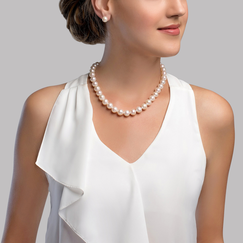 10.5-11.5mm White Freshwater Pearl Necklace- AAAA Quality - Model Image