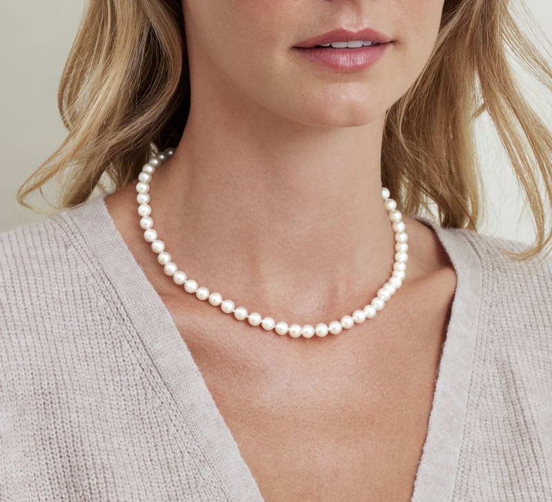 6.5-7.0mm Japanese Akoya White Pearl Necklace- AAA Quality - Model Image