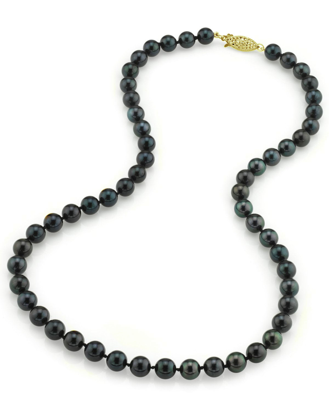 7.0-7.5mm Japanese Akoya Black Pearl Necklace- AA+ Quality - Third Image