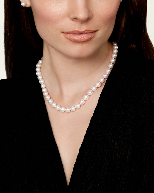 8.5-9.0mm Japanese Akoya White Pearl Necklace- AAA Quality - Model Image