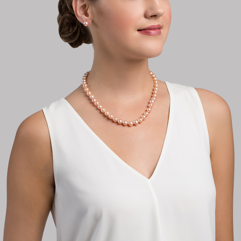 9-10mm Peach Freshwater Pearl Necklace - AAAA Quality - Secondary Image