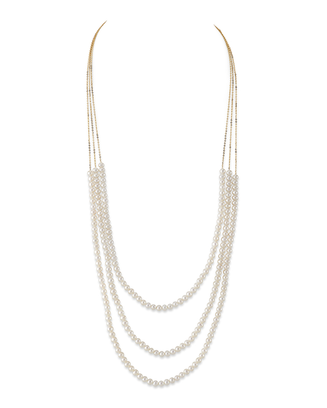 14K Gold Triple Freshwater Pearl and Chain Addie Necklace - Third Image