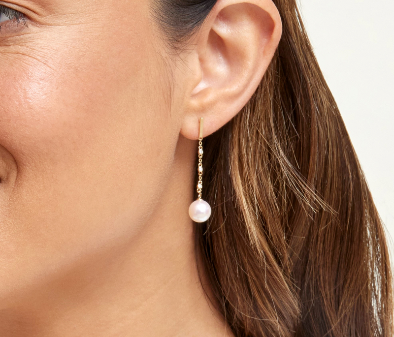 White South Sea Pearl & Diamond Estelle Earrings - Model Image