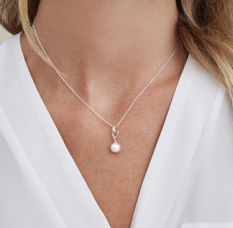 Akoya Pearl & Diamond Symphony Pendant- Choose Your Pearl Color - Model Image