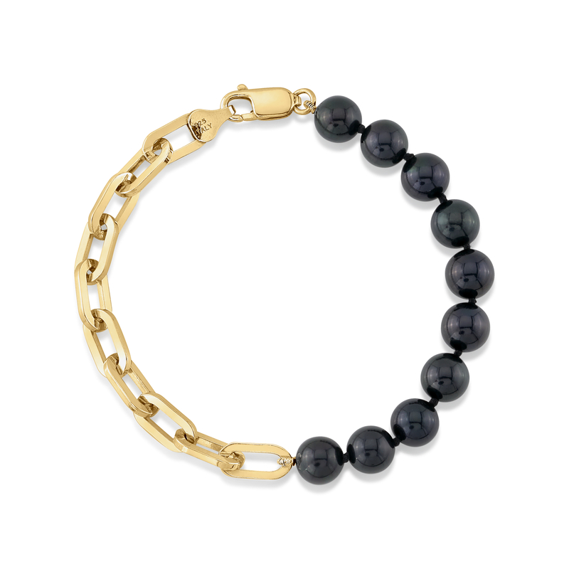 7.5-8.0mm Black Freshwater Pearl & Chain Blake Bracelet for Women - Model Image