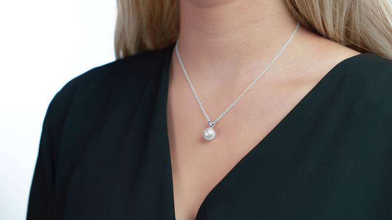 Akoya Pearl & Diamond Lev Pendant - Model Image