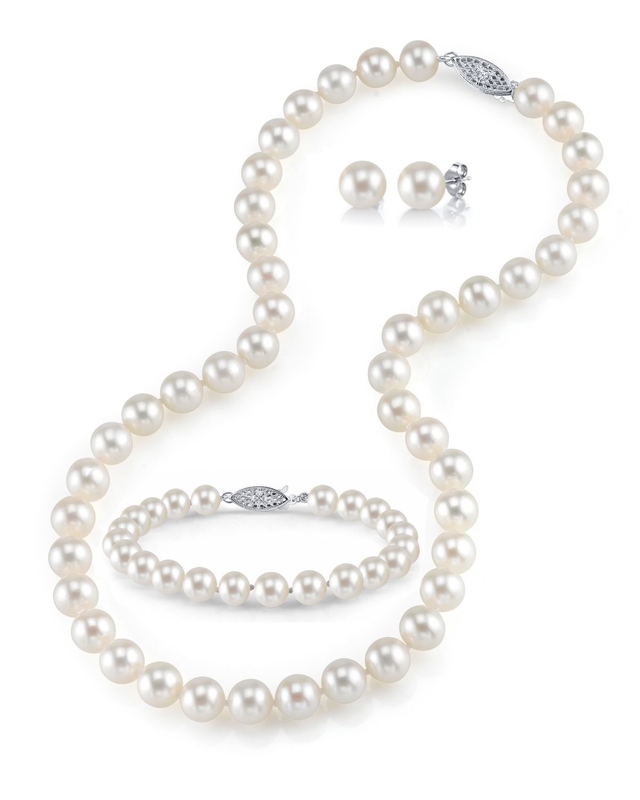 7.0-7.5mm White Freshwater Pearl Necklace, Bracelet & Earrings