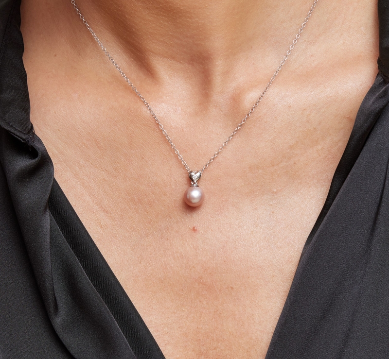 Pink Freshwater Pearl & Diamond Lev Pendant - Model Image