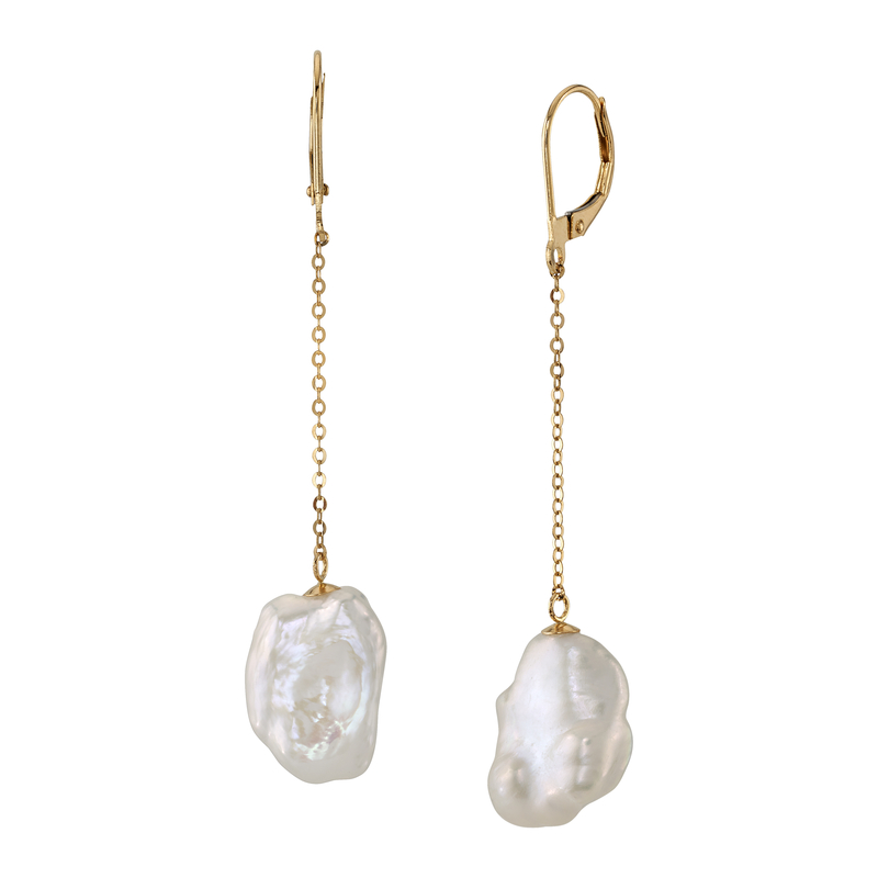 18K White Freshwater Baroque Pearl Polly Earrings - Model Image