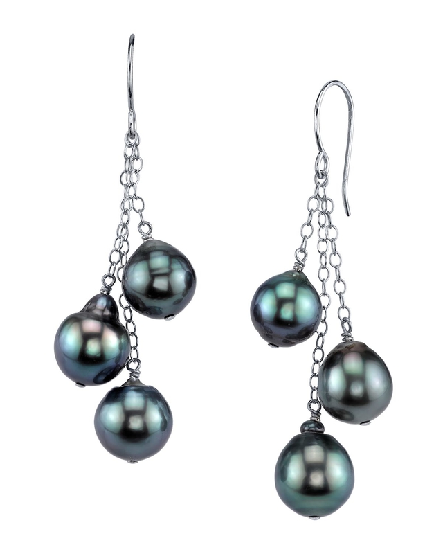 Tahitian South Sea Drop Pearl Dangle Cluster Earrings