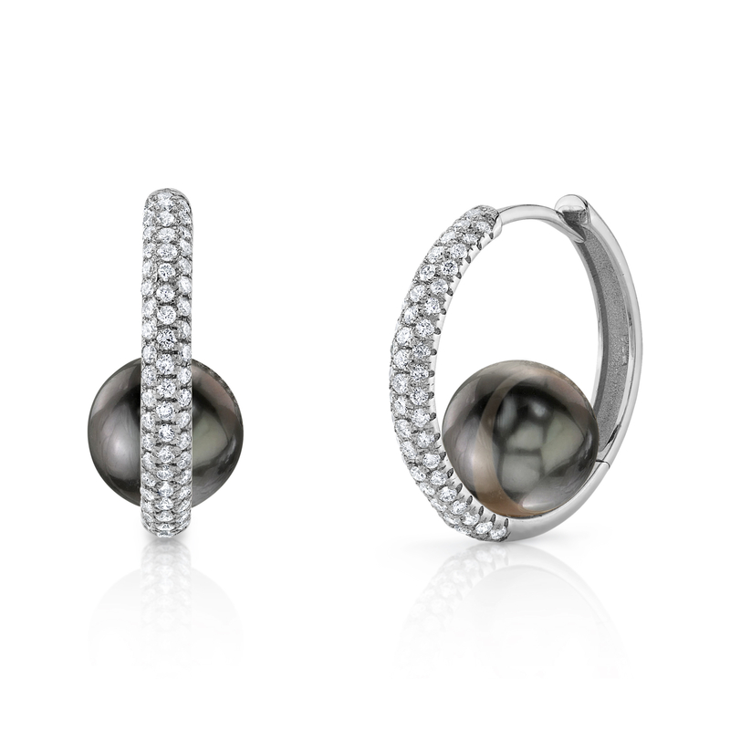 Tahitian South Sea Pearl & Diamond Hoop Lucia Earrings