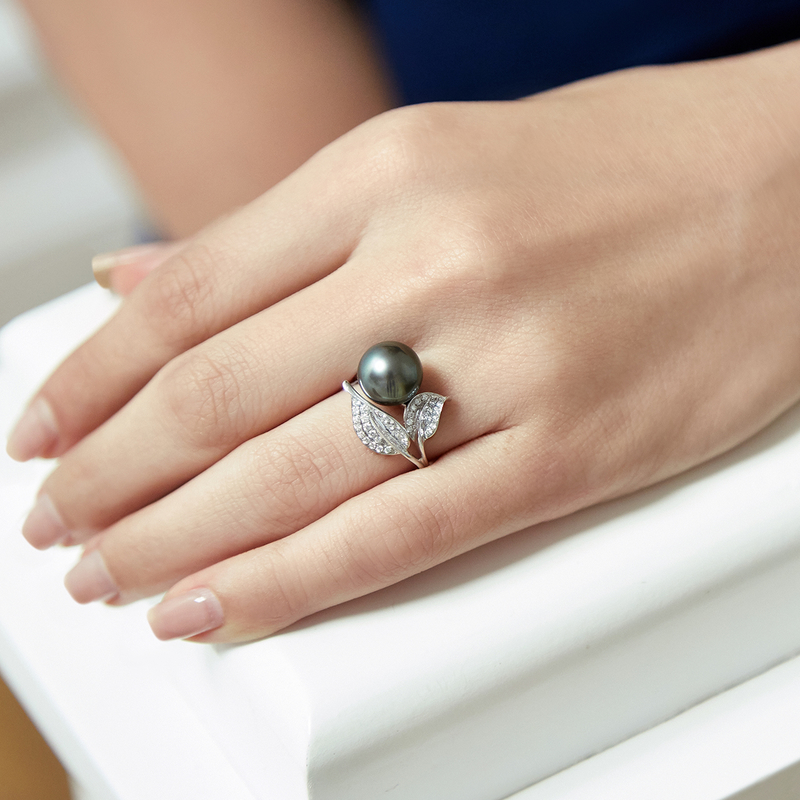 Tahitian South Sea Pearl & Diamond Eva Ring - Model Image