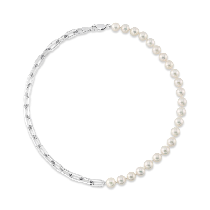 7mm White Freshwater Scarlett Pearl & Chain Necklace