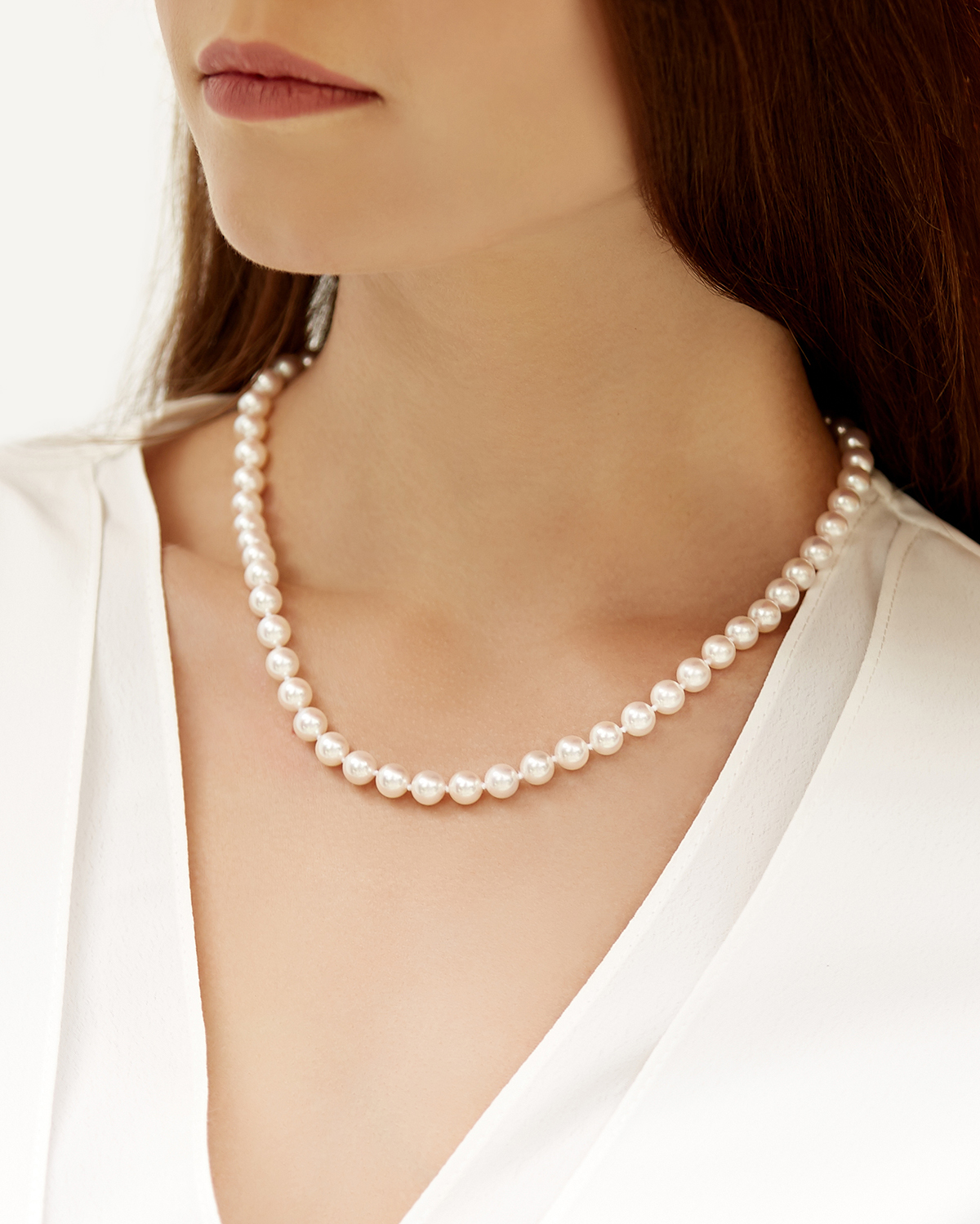 7.0-7.5mm Japanese Akoya White Choker Length Pearl Necklace- AAA Quality