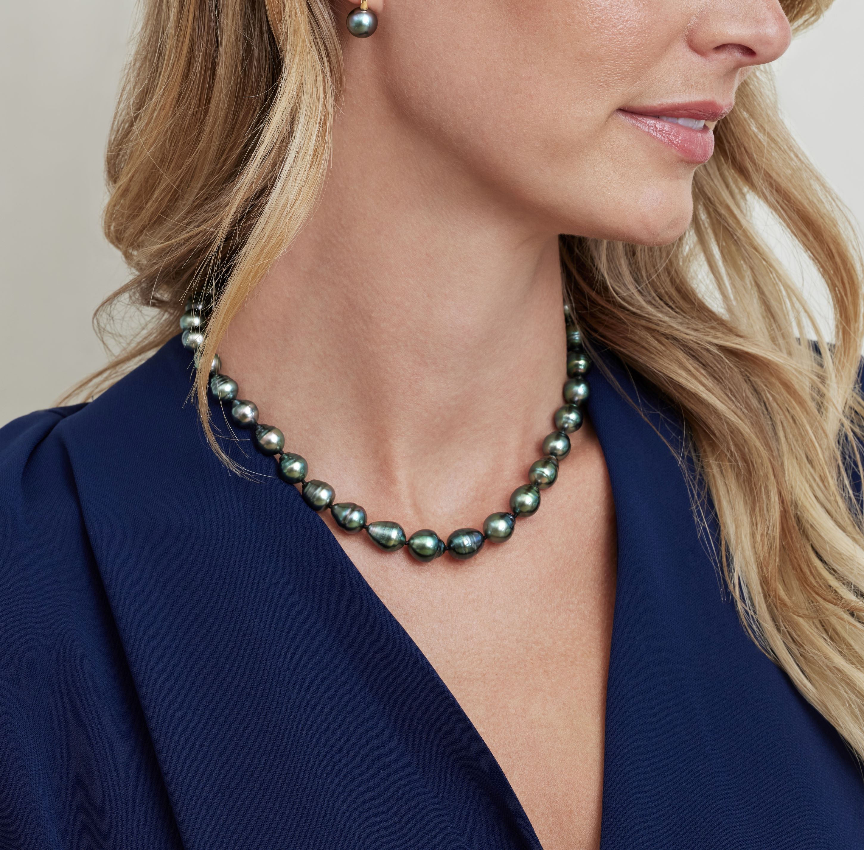 8-10mm Tahitian South Sea Drop Pearl Necklace - AAAA Quality