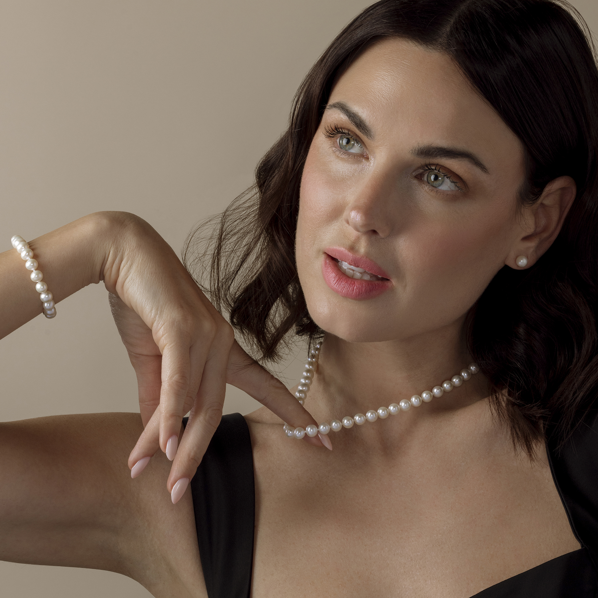 7.0-7.5mm White Freshwater Pearl Necklace, Bracelet & Earrings