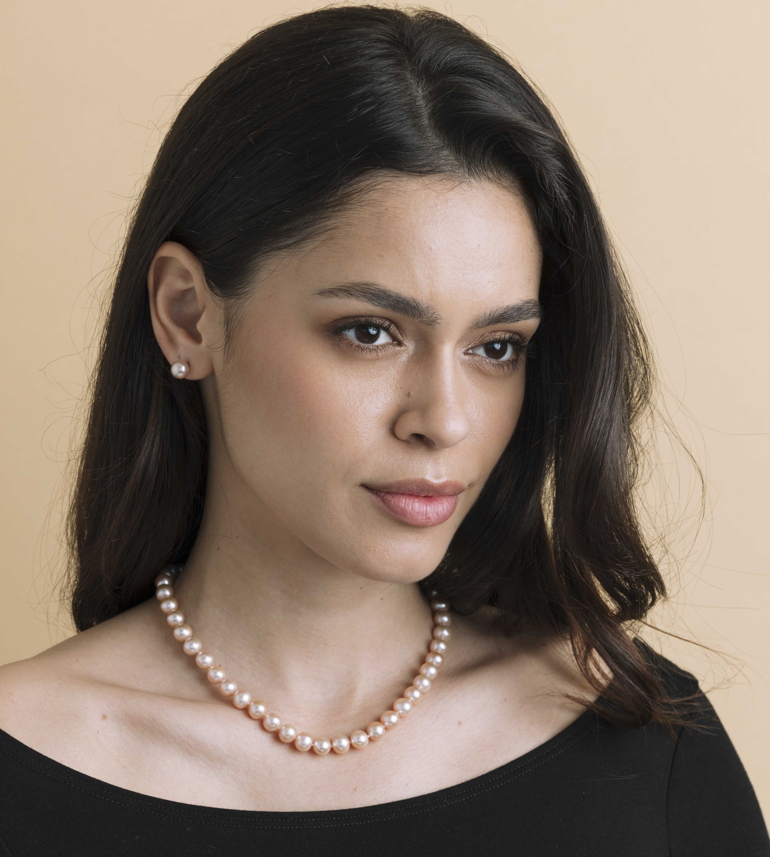 8.0-8.5mm Pink Freshwater Pearl Necklace & Earrings