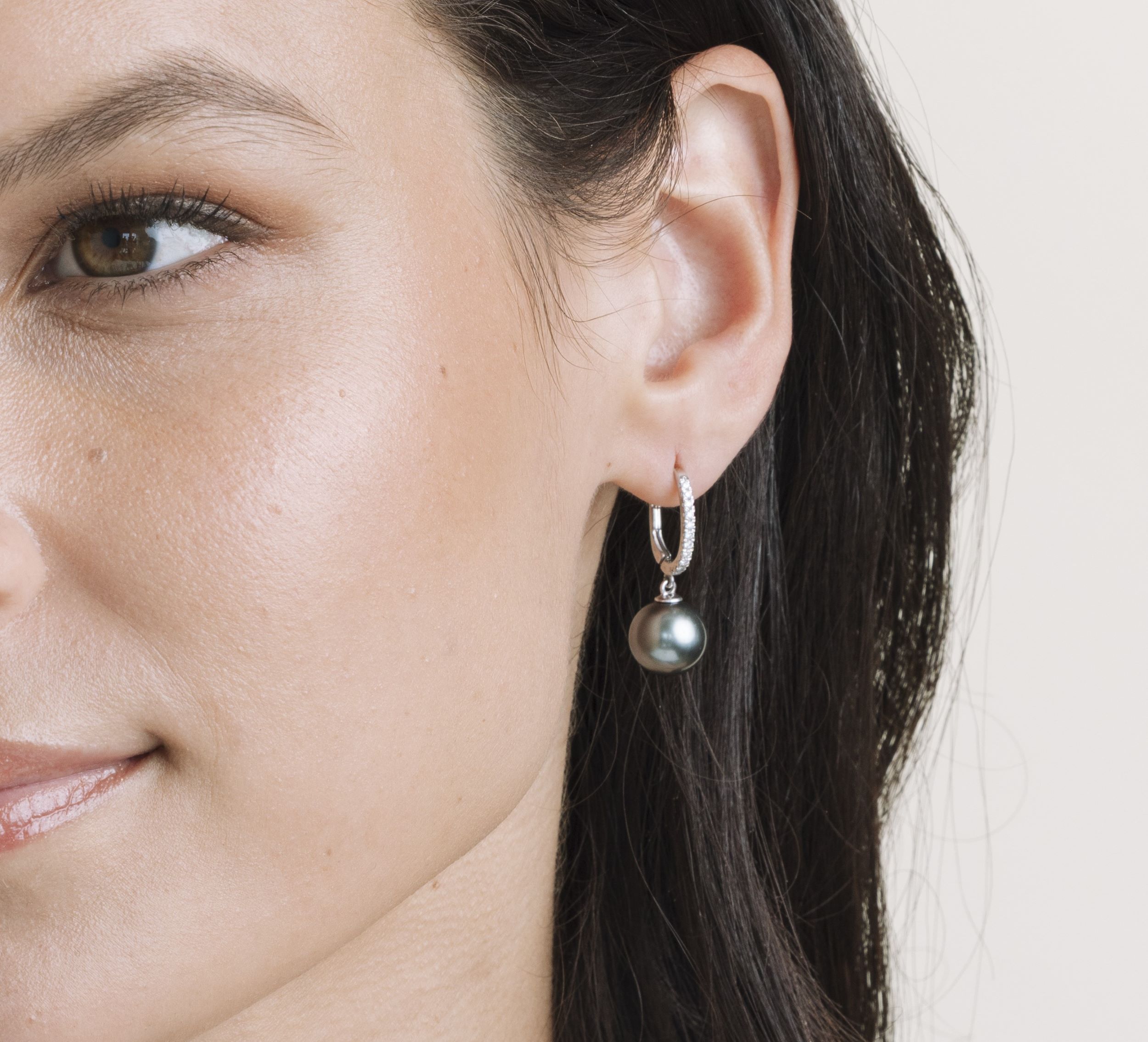 Tahitian South Sea Pearl & Diamond Huggie Aurora Leverback Earrings