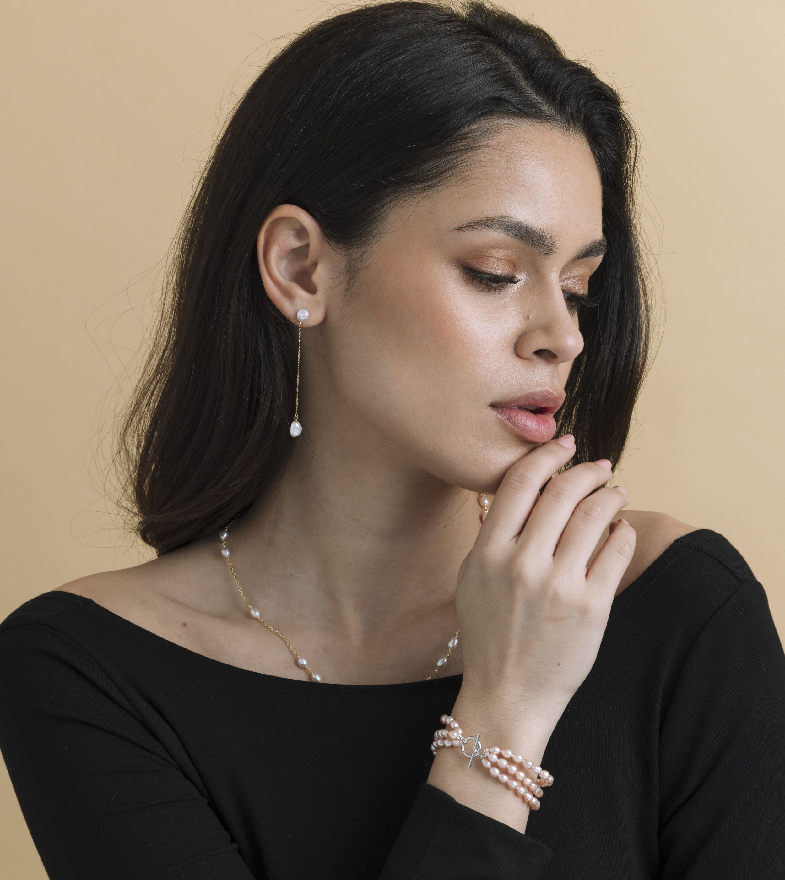 Double White Freshwater Keshi Pearl Joana Earrings