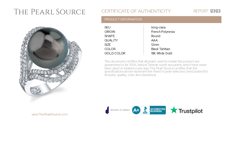 Tahitian South Sea Pearl & Diamond Clara Ring-Certificate