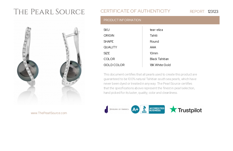 Tahitian South Sea Pearl & Diamond Eliza Earrings-Certificate