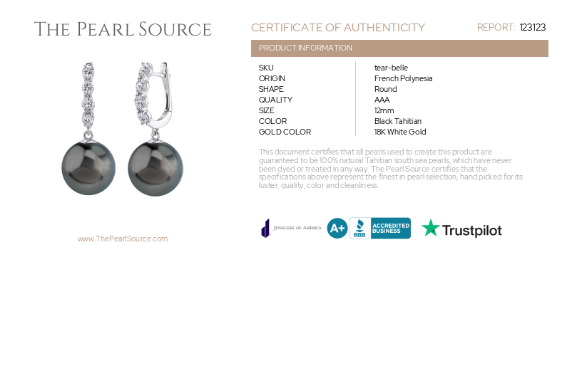Tahitian South Sea Pearl & Diamond Belle Earrings-Certificate