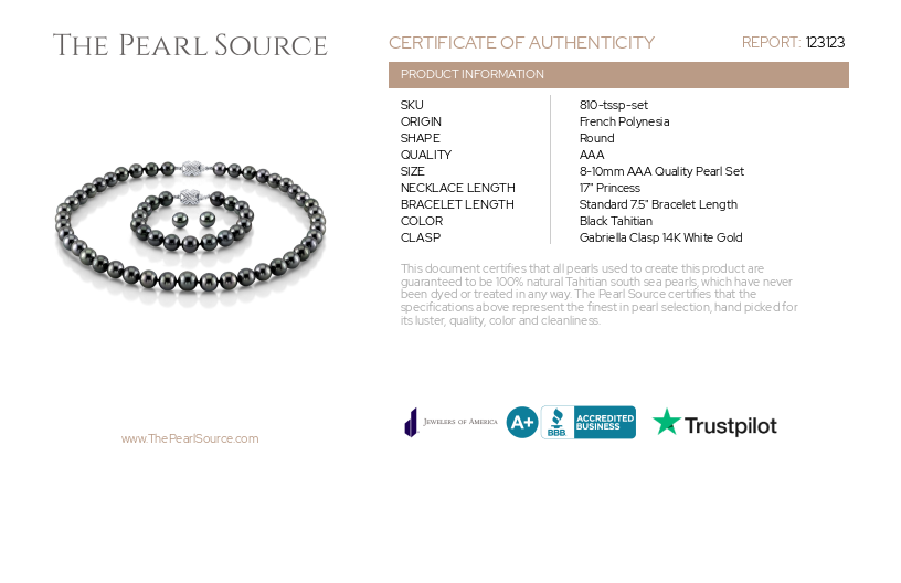 8-10mm Tahitian South Sea Pearl Set-Certificate