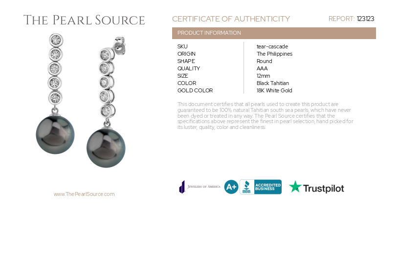 Tahitian South Sea Pearl & Diamond Cascade Earrings-Certificate