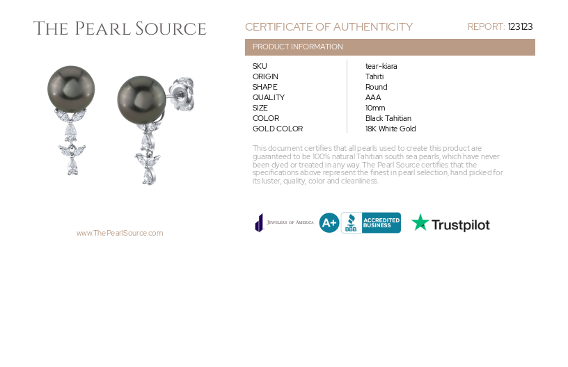 Tahitian South Sea Pearl & Diamond Kiara Earrings-Certificate